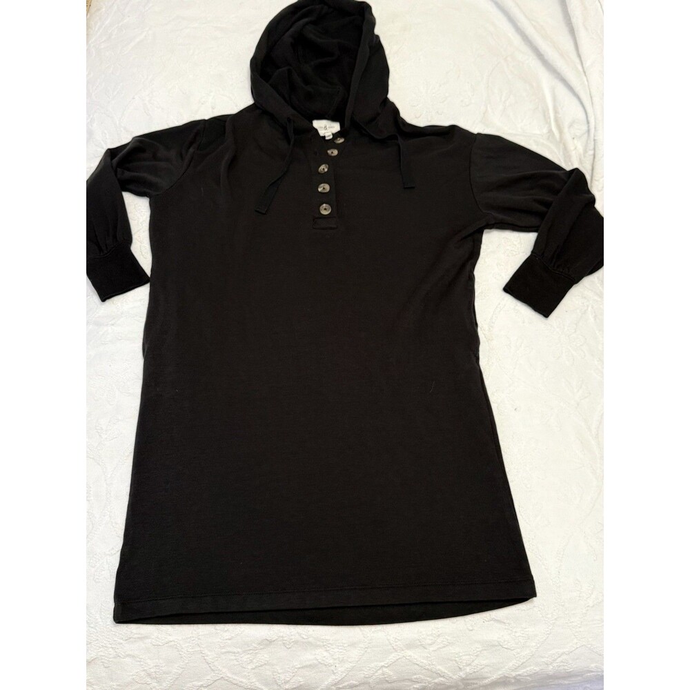 EUC Lou & Grey Hooded Henley Sweatshirt Dress S Black Cozy Athleisure Fall - Picture 12 of 16